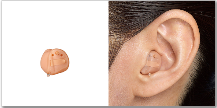 カナルサイズ補聴器と装用画像